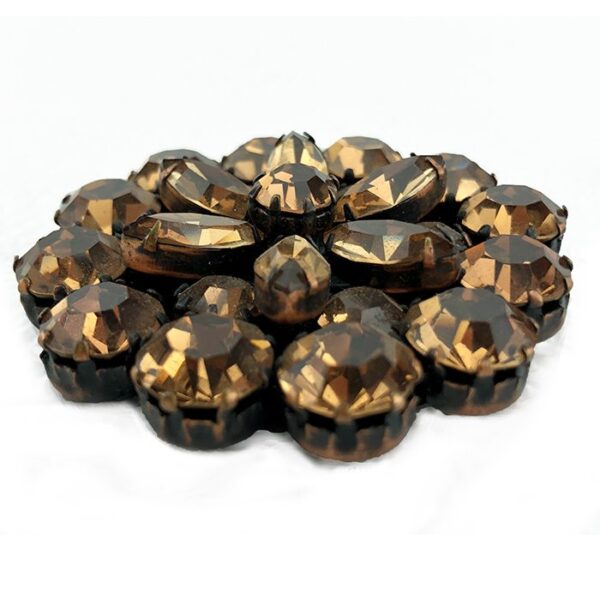 Vintage Signed Weiss Amber Rhinestone Copper Brooch & Earring Set