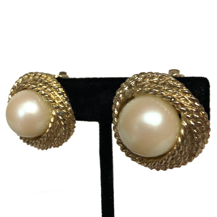 Vintage Kenneth Jay Lane Floral Rhinestone and Faux Pearl Clip On Earrings