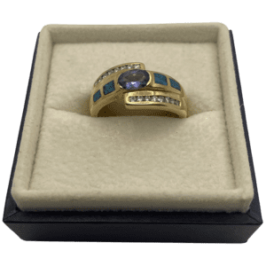 14K Gold Tanzanite, Australian Opal & Diamond Ring