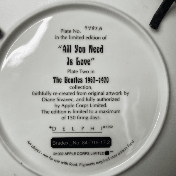 The Beatles "All You Need Is Love" Collectors Plate by Delphi