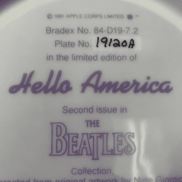 The Beatles "Hello America" Collectors Plate by Delphio America" Collectors Plate by Delphi