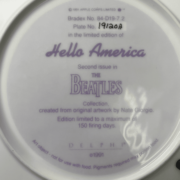 The Beatles "Hello America" Collectors Plate by Delphi