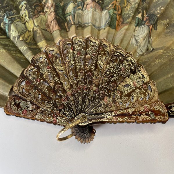 Vintage Silkscreen Double Sided Folding Hand Held Fan