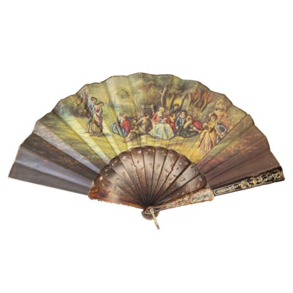 Vintage Silkscreen Double Sided Folding Hand Held Fan