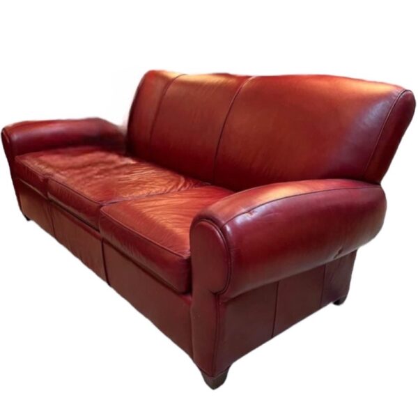 Retro Red Leather Three-Seat Sofa