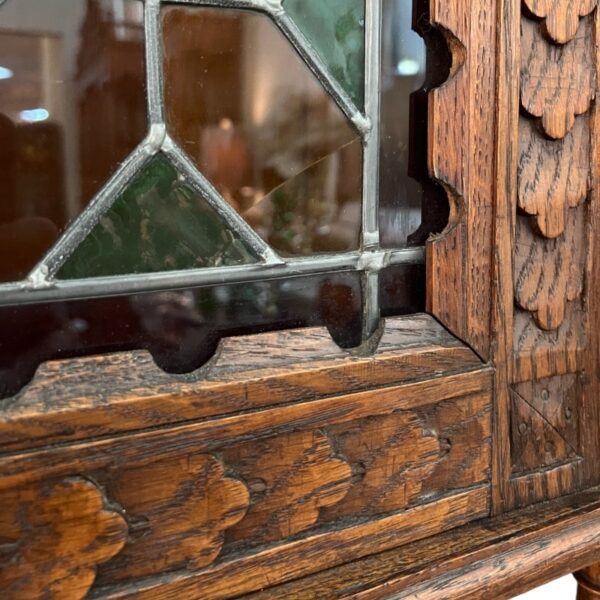 Pair of European Carved Oak Gothic Glazed Cabinets