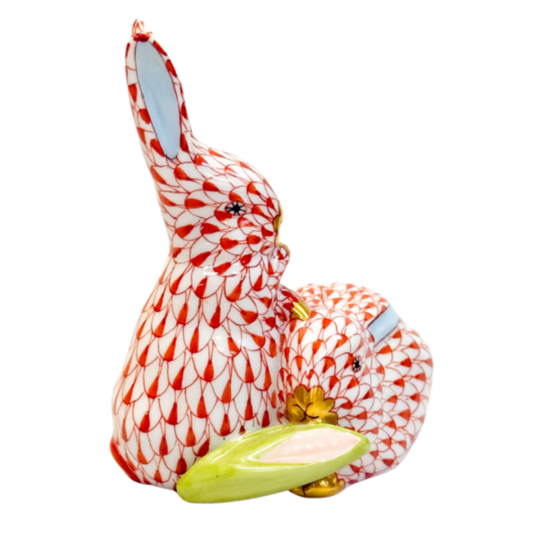Herend "Pair of Rabbits With Corn" in Fishnet Rust Design