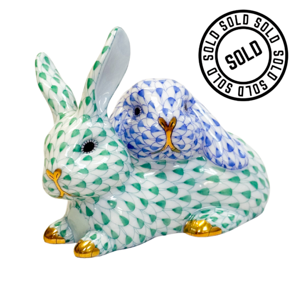 Herend "Snuggle Bunnies" in Fishnet Blue & Green
