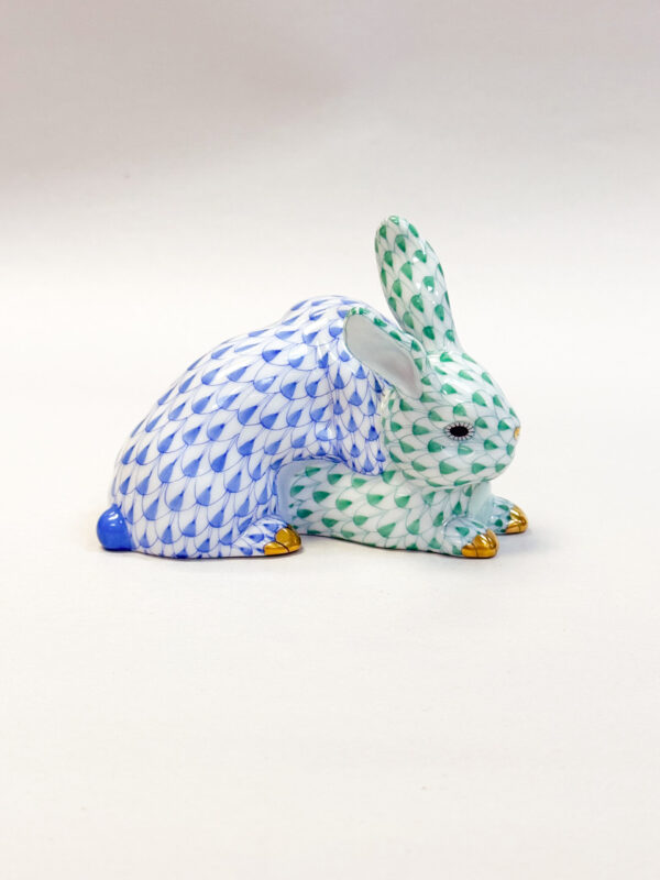 Herend "Snuggle Bunnies" in Fishnet Blue & Green - Image 4
