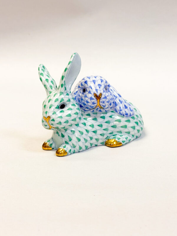 Herend "Snuggle Bunnies" in Fishnet Blue & Green - Image 2