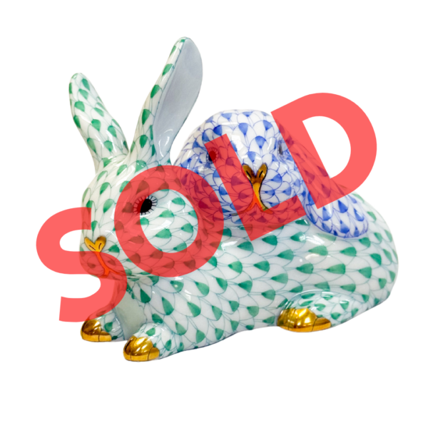 Herend "Snuggle Bunnies" in Fishnet Blue & Green