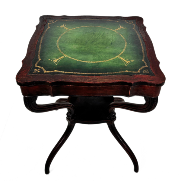 Antique Green Leather Card Table - Image 2