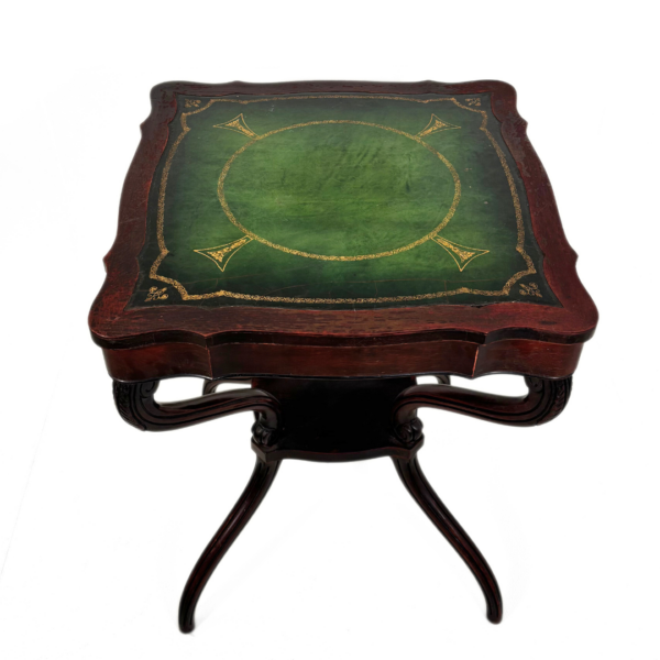 Antique Green Leather Card Table - Image 3