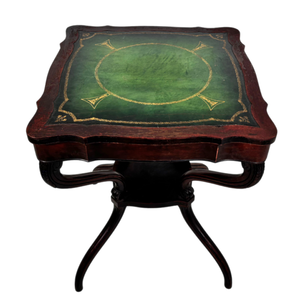 Antique Green Leather Card Table
