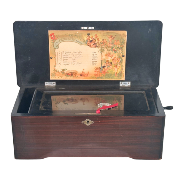 19th Century Swiss cylinder music box, plays 8 songs