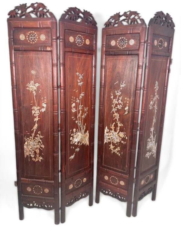Hand-carved Rosewood Palace Screen, Mother of Pearl Inlay - Image 3