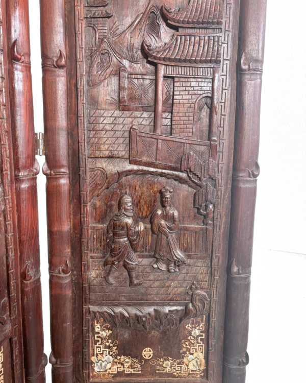 Hand-carved Rosewood Palace Screen, Mother of Pearl Inlay - Image 6