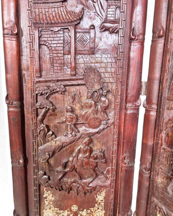 Hand-carved Rosewood Palace Screen, Mother of Pearl Inlay - Image 7