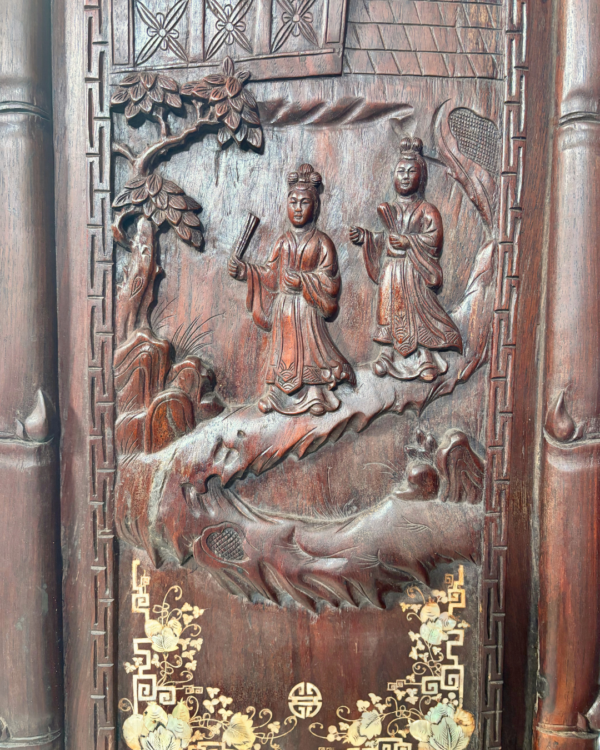 Hand-carved Rosewood Palace Screen, Mother of Pearl Inlay - Image 8