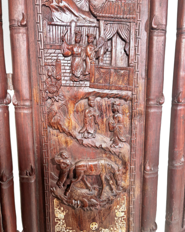 Hand-carved Rosewood Palace Screen, Mother of Pearl Inlay - Image 9
