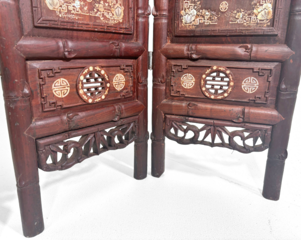 Hand-carved Rosewood Palace Screen, Mother of Pearl Inlay - Image 5