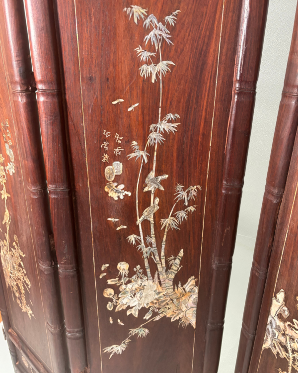 Hand-carved Rosewood Palace Screen, Mother of Pearl Inlay - Image 10