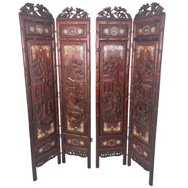 Hand-carved Rosewood Palace Screen, Mother of Pearl Inlay