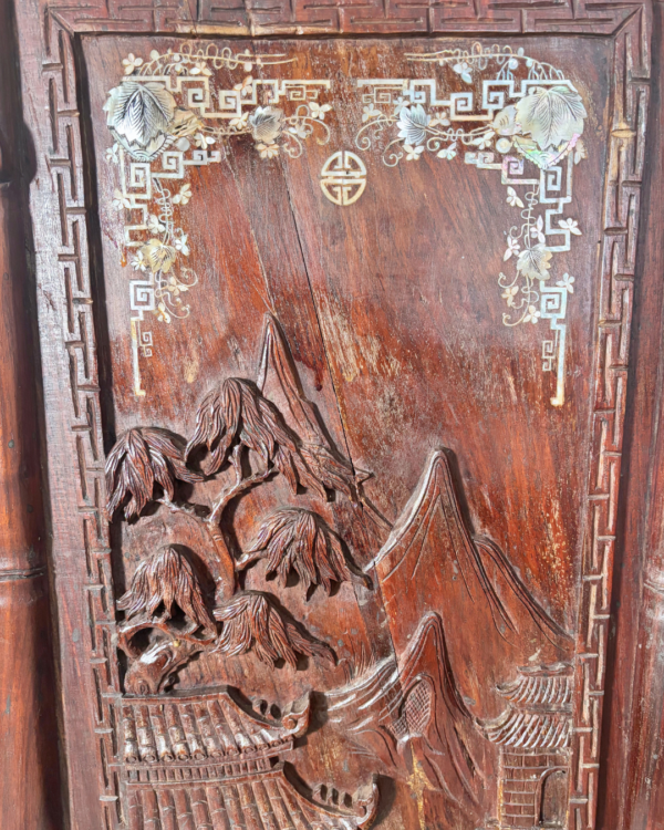 Hand-carved Rosewood Palace Screen, Mother of Pearl Inlay - Image 11