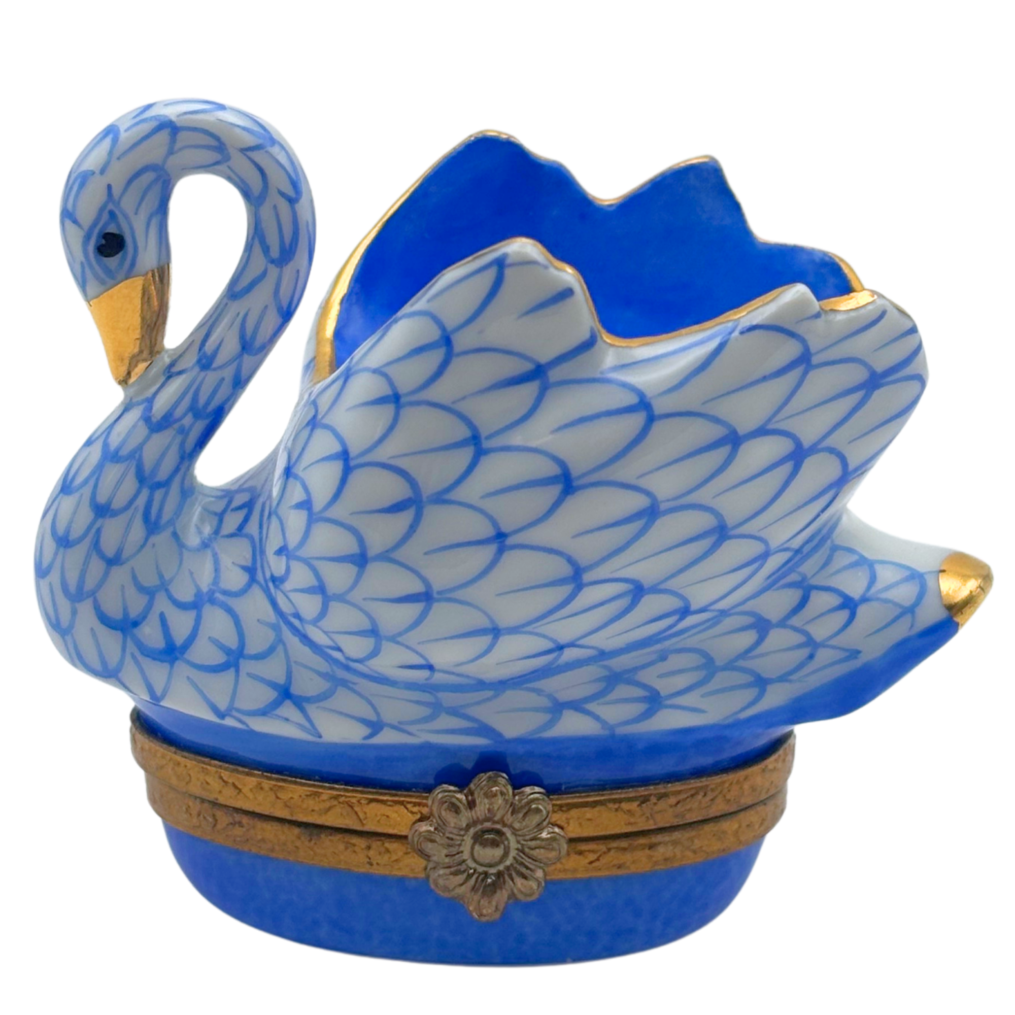 Limoges France "Herend Style" Porcelain Swan Trinket Box