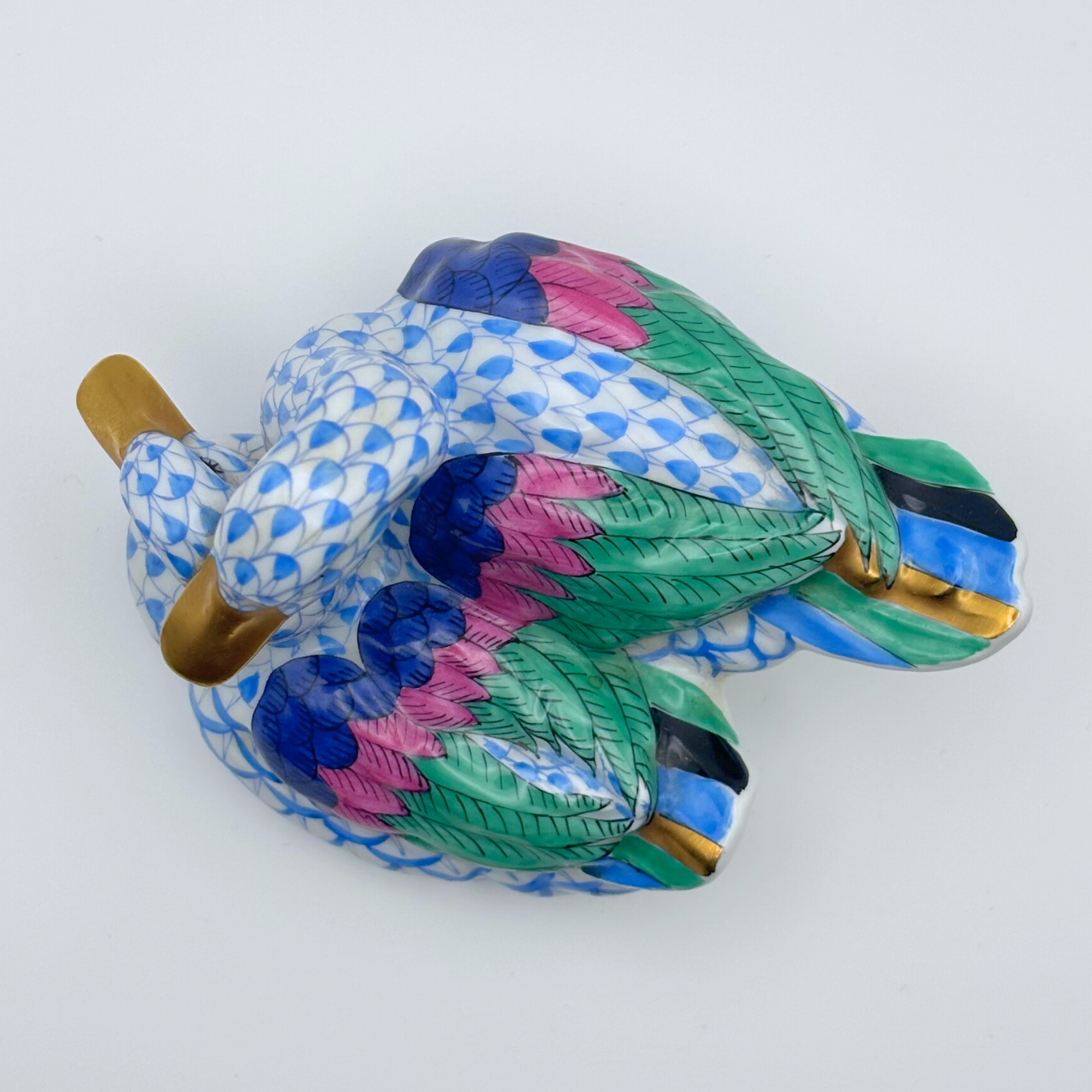 Vieux Herend Pair of Ducks, Blue Fishnet Pattern (VHB) - Image 6