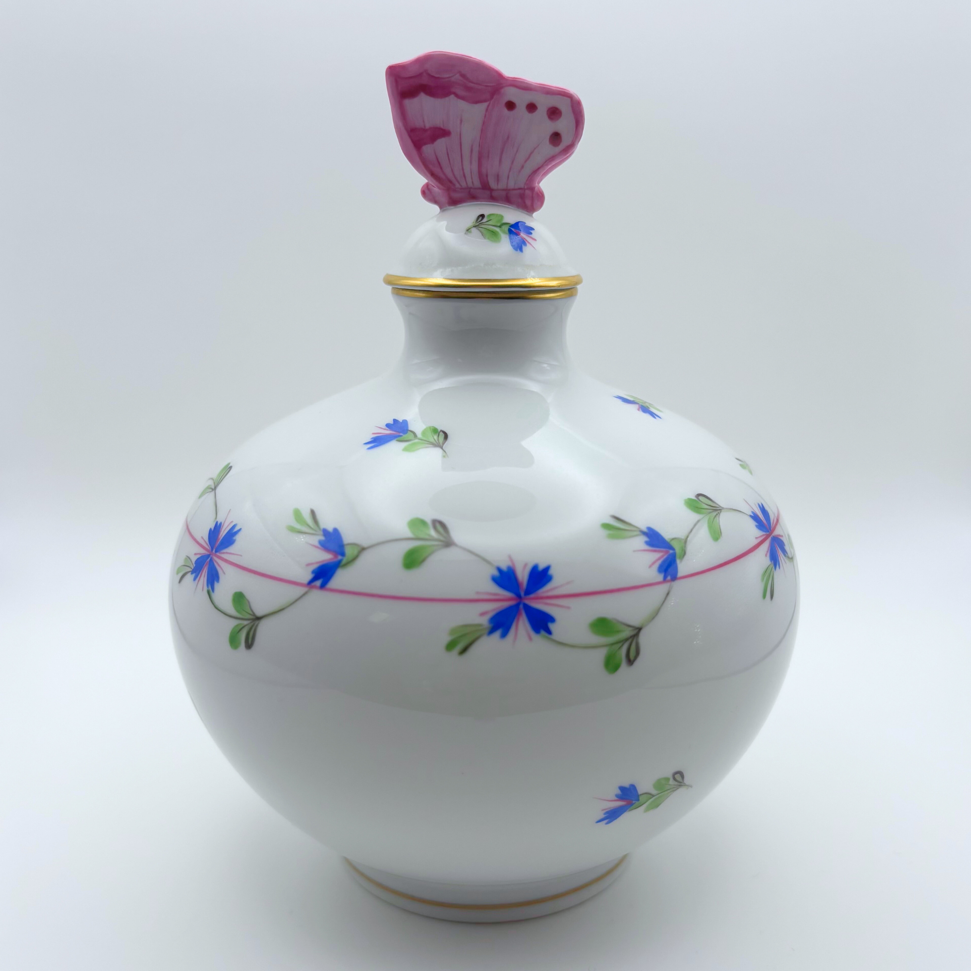 Herend Hungary Blue Garland (PBG) Perfume Bottle with Butterfly Dabber - Image 2