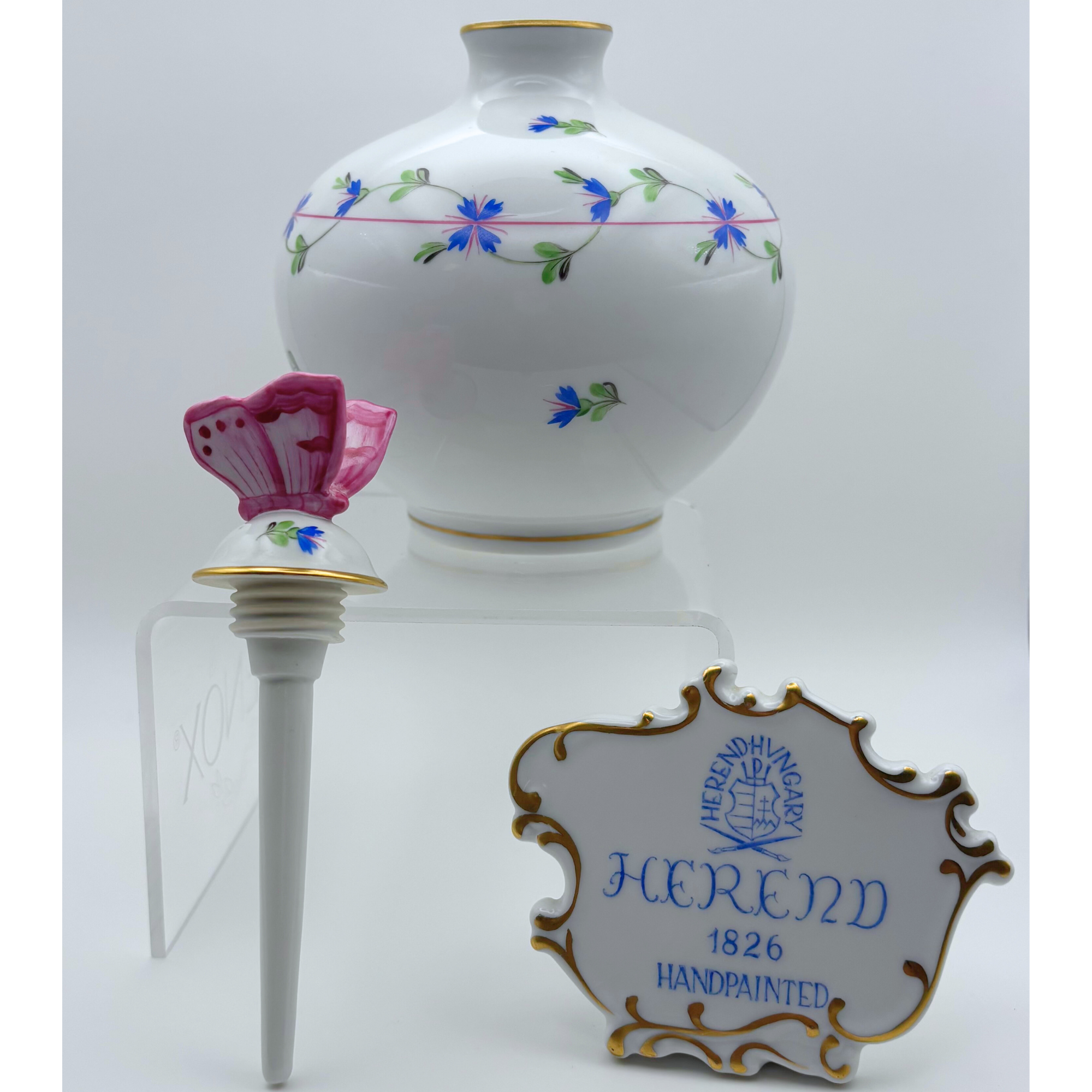 Herend Hungary Blue Garland (PBG) Perfume Bottle with Butterfly Dabber - Image 8