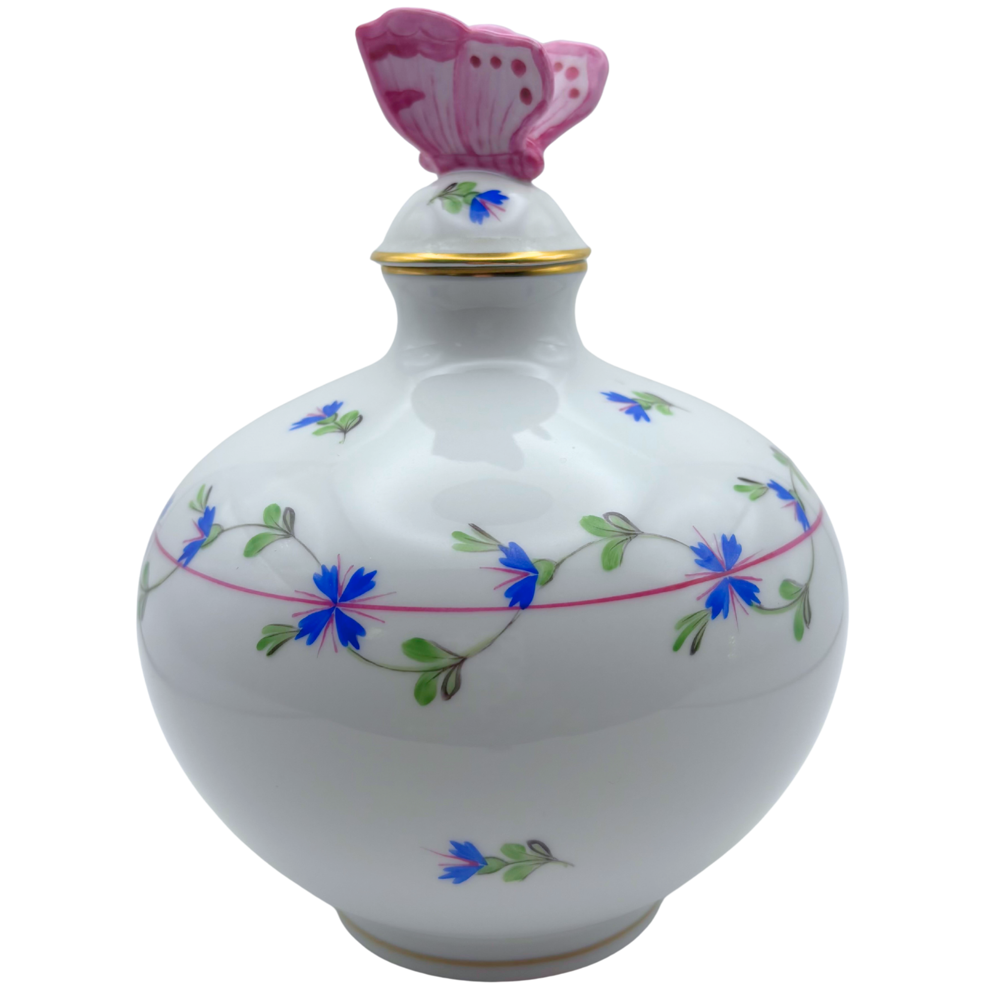 Herend Hungary Blue Garland (PBG) Perfume Bottle with Butterfly Dabber