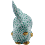 Vieux Herend Lying Rabbit Figurine, Green Fishnet Pattern (VHV) with 24k Gold Accents