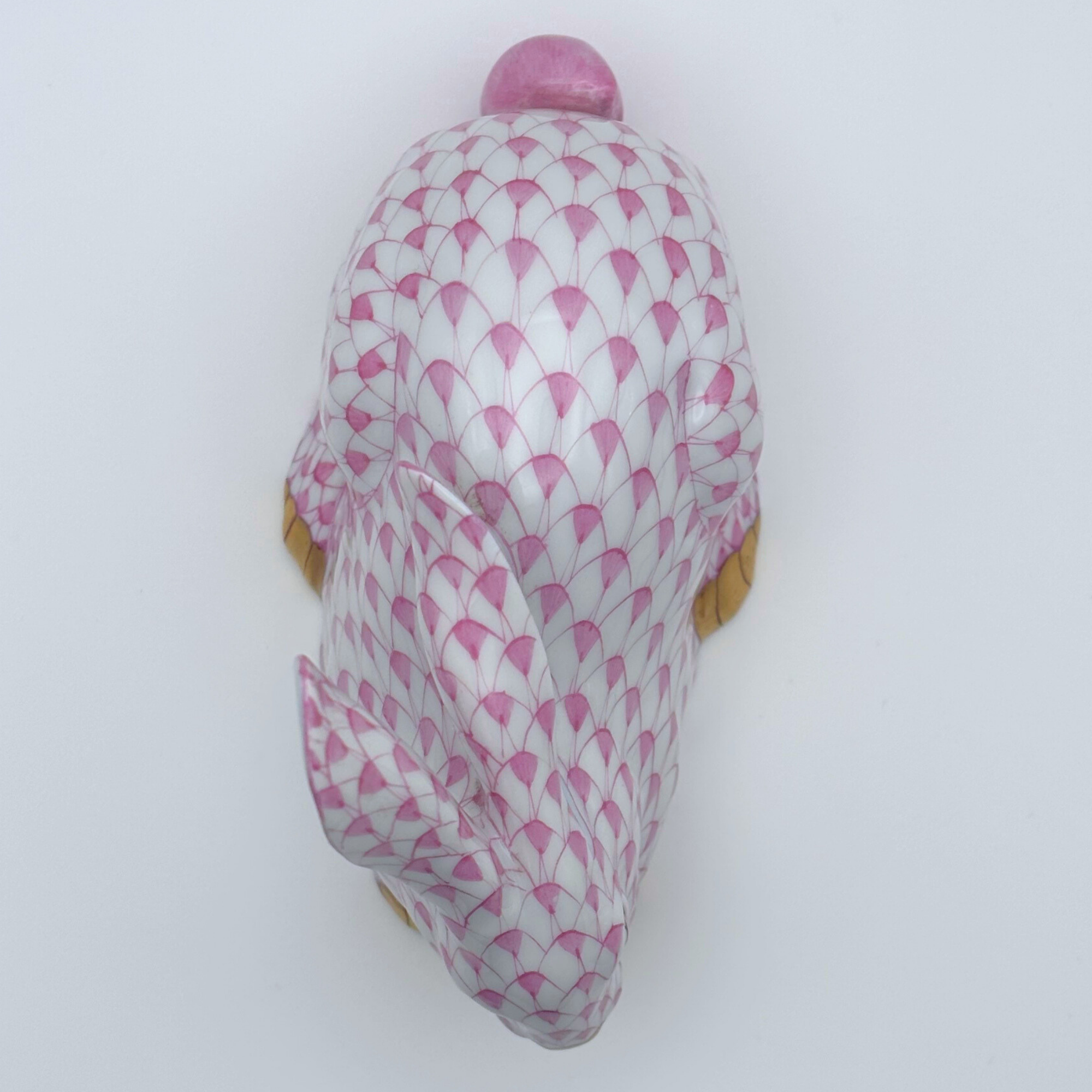 RARE Vieux Herend Lying Rabbit Figurine, Pink Fishnet Pattern (VHP) with 24k Gold Accents - Image 6