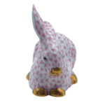 RARE Vieux Herend Lying Rabbit Figurine, Pink Fishnet Pattern (VHP) with 24k Gold Accents