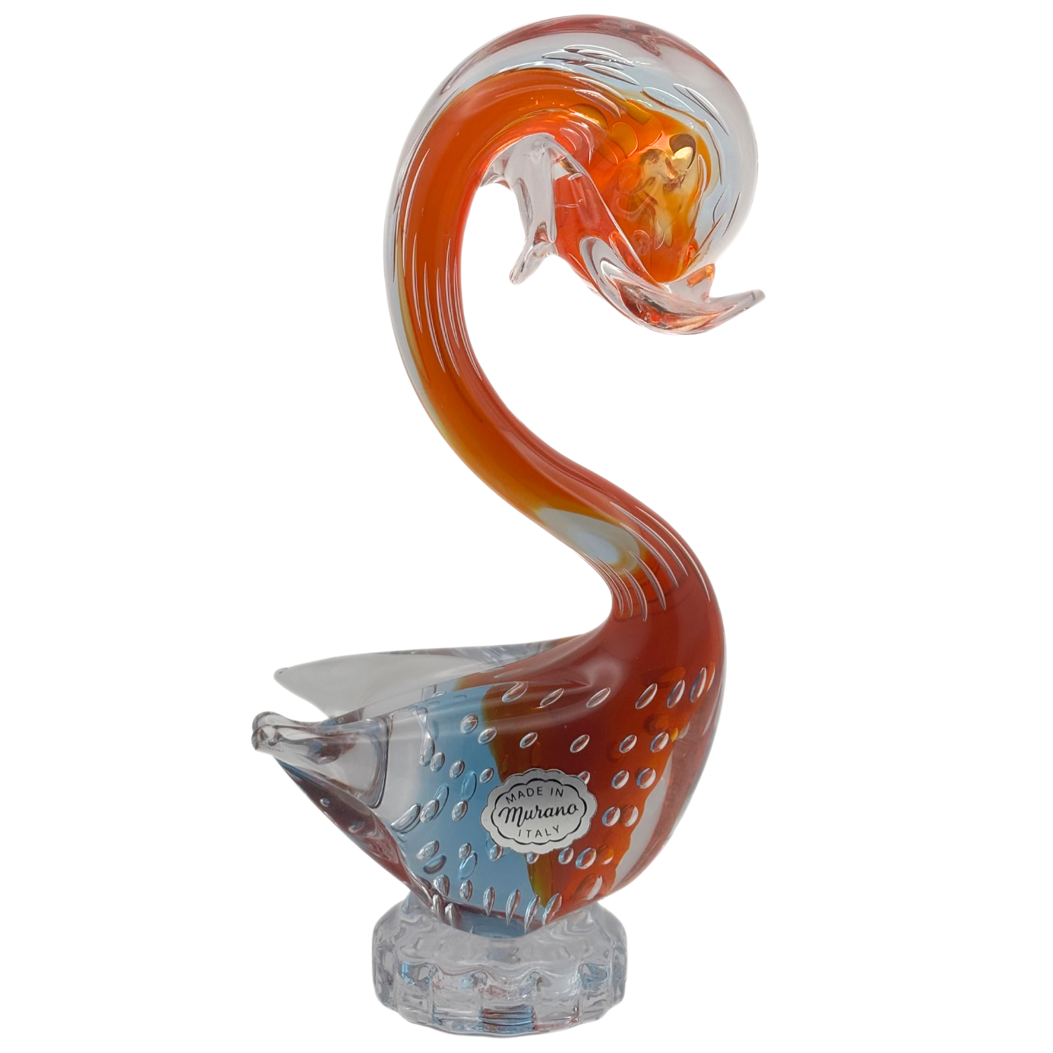 Murano Art Glass Swan Blue Orange Sommerso Bullicante Vintage