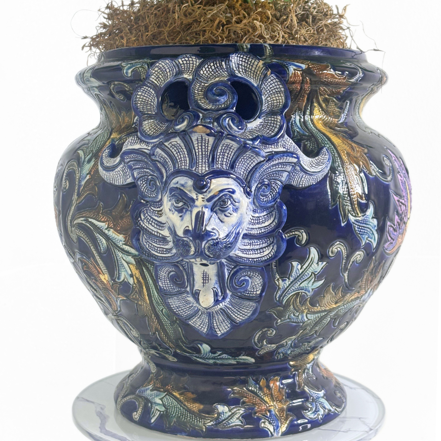 Large "Vieux Rouen" Majolica Barbotine Cachepot - Image 3