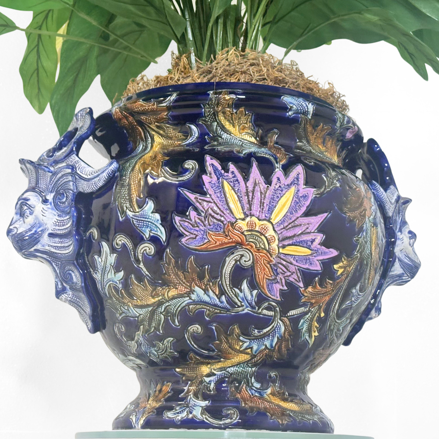 Large "Vieux Rouen" Majolica Barbotine Cachepot - Image 5