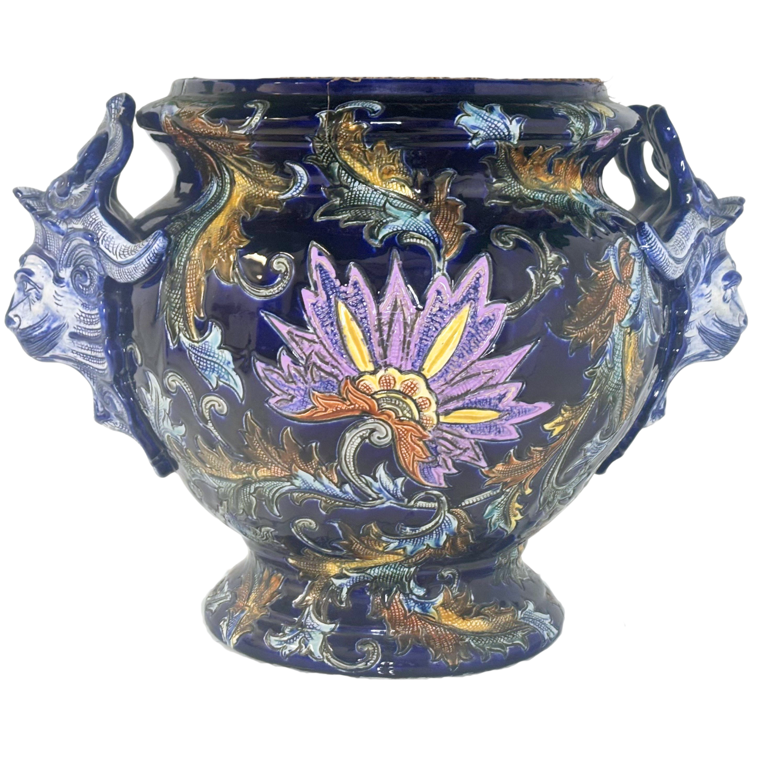 Large "Vieux Rouen" Majolica Barbotine Cachepot