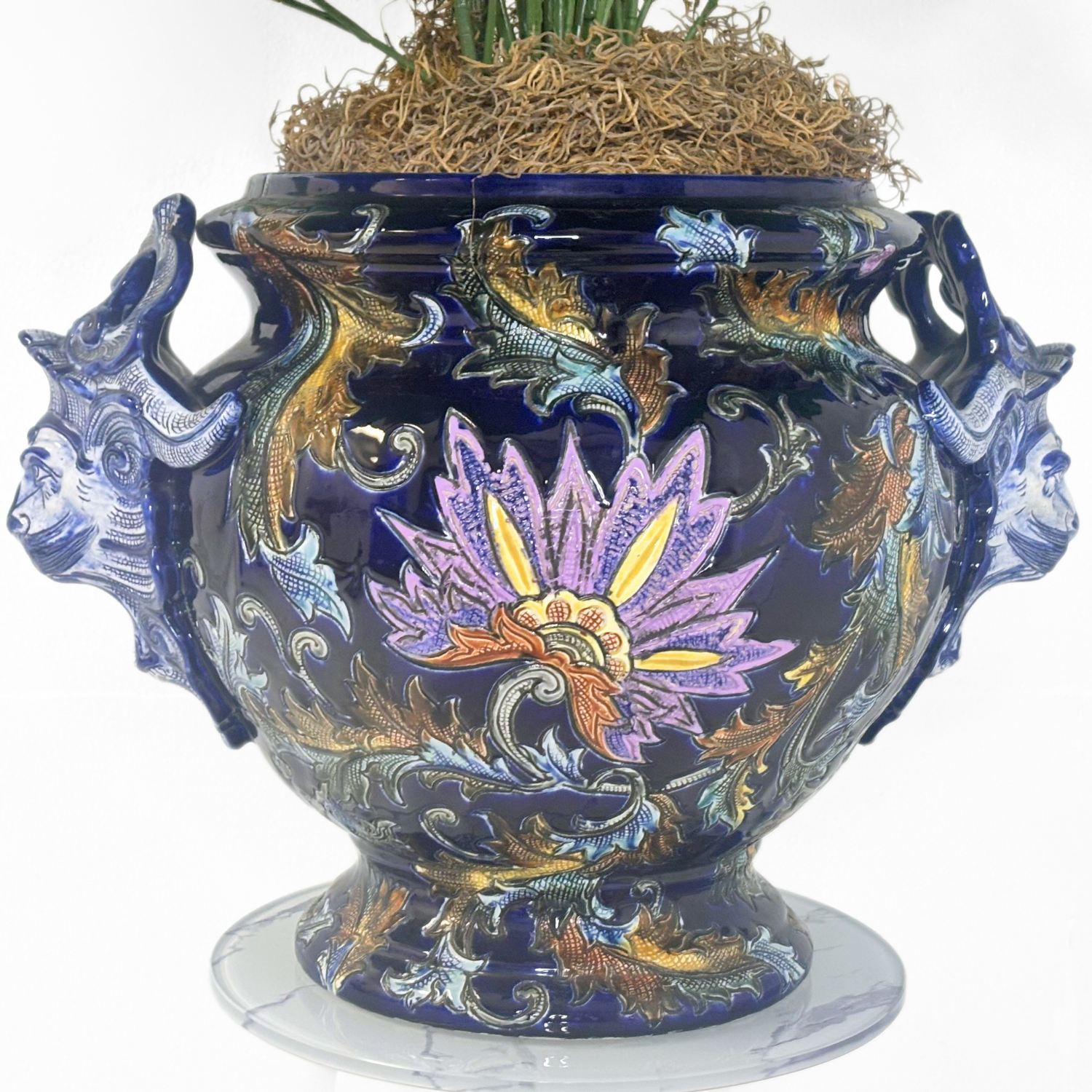 Large "Vieux Rouen" Majolica Barbotine Cachepot - Image 2