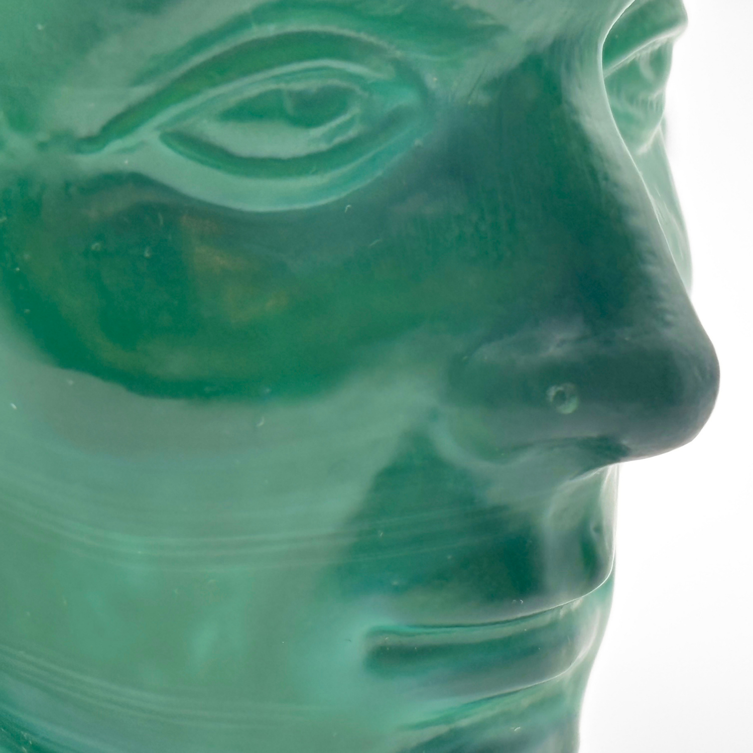 Bohemian Malachite Glass Ashtray “Four Races of Man” Four Face Figural Art Deco - Image 8