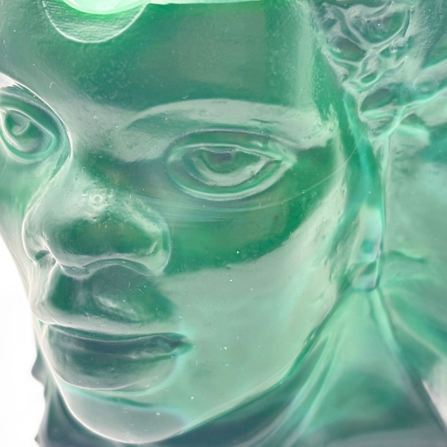 Bohemian Malachite Glass Ashtray “Four Races of Man” Four Face Figural Art Deco - Image 10