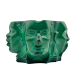 Bohemian Malachite Glass Ashtray “Four Races of Man” Four Face Figural Art Deco