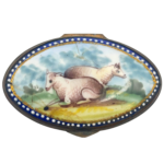 Antique Georgian Bilston Enamel Patchbox c. 1780 Two Lambs on Hilltop
