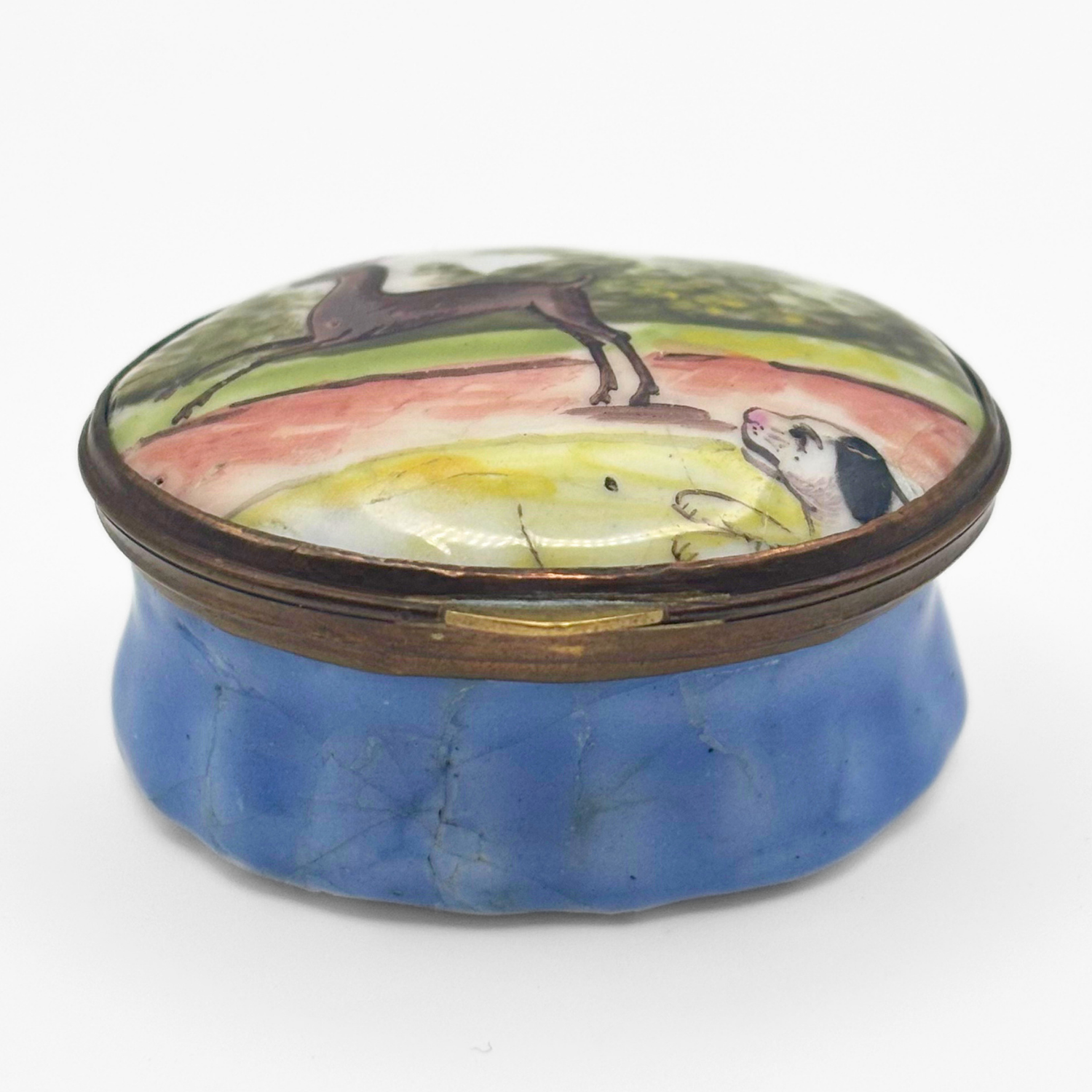Antique Georgian Bilston Enamel Patchbox c. 1780 Deer Hound Hunting Scene - Image 4