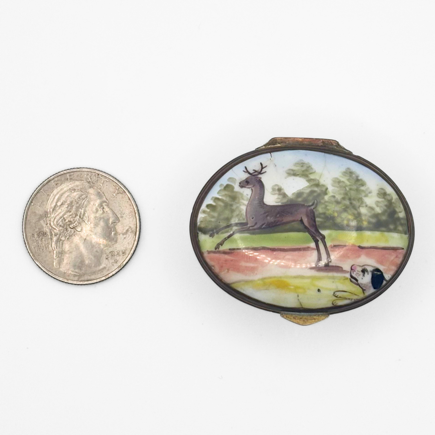 Antique Georgian Bilston Enamel Patchbox c. 1780 Deer Hound Hunting Scene - Image 7