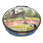 Antique Georgian Bilston Enamel Patchbox c. 1780 Deer Hound Hunting Scene