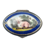 Antique Georgian Bilston Enamel Patchbox c. 1780 Lamb in Green Landscape: “An Emblem of Innocence”