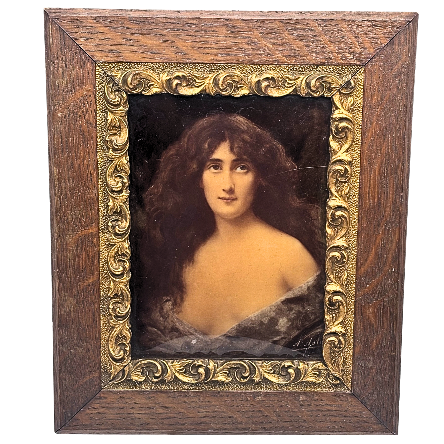 Antique Angelo Asti Portrait Print, “Juliet” - Convex Glass, Copyright 1900